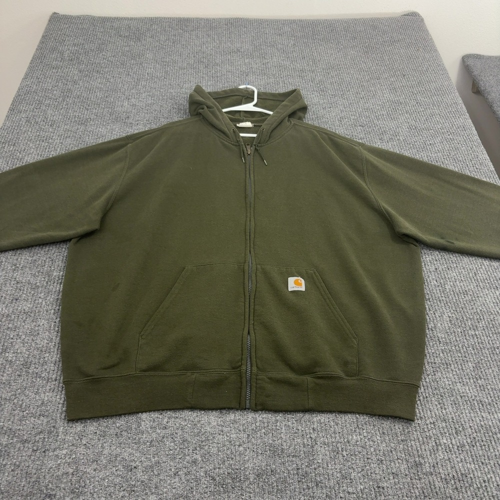 Carhartt Hoodie Mens 2XL Green Cotton Blend Full Zip Workwear Streetwear